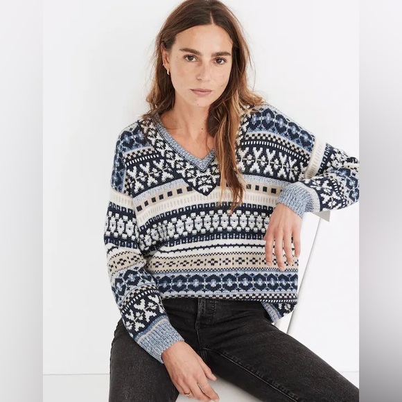Madewell Forrest Fair Isle V-Neck Sweater - Picture 3 of 10